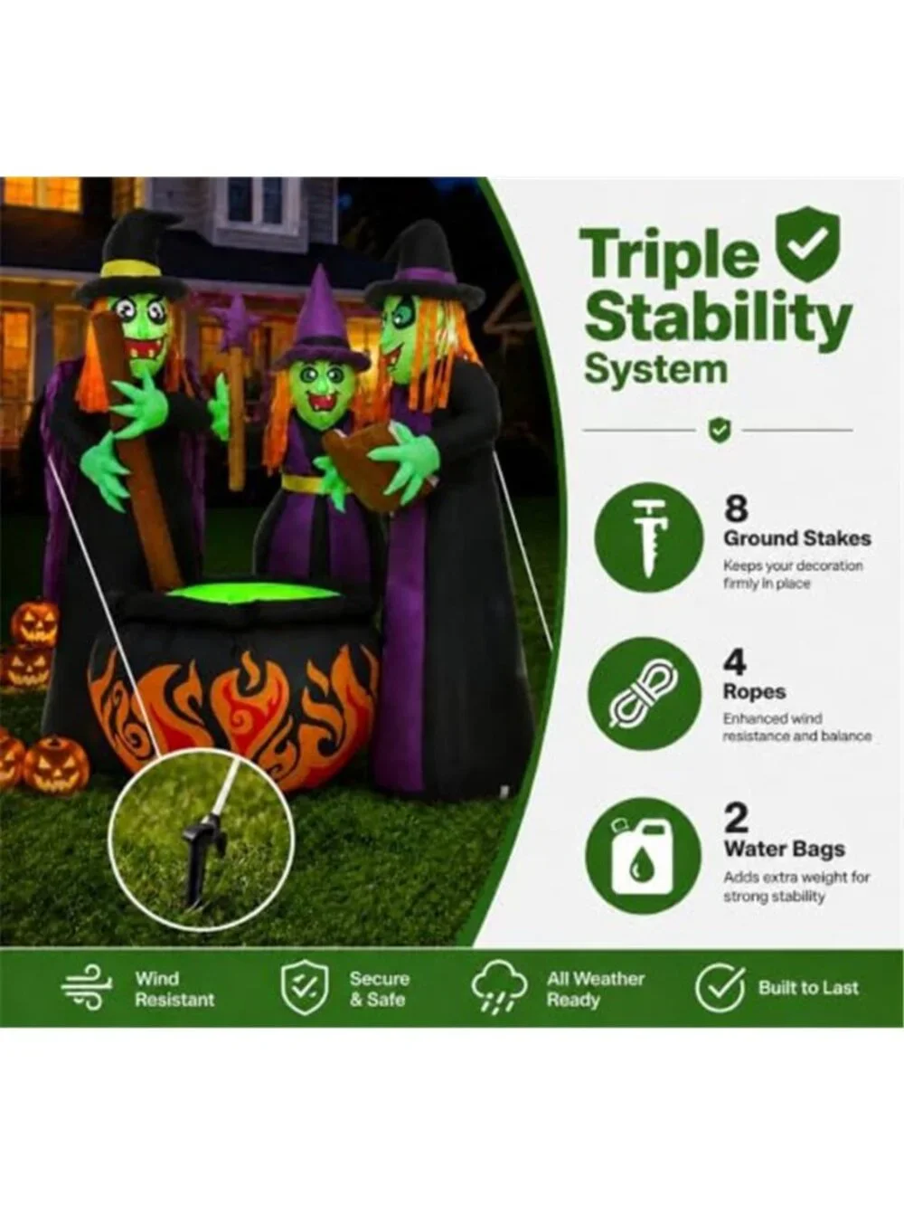 6 FT Halloween Inflatables 3 Witches Around Cauldron Outdoor Decorations, Scary
